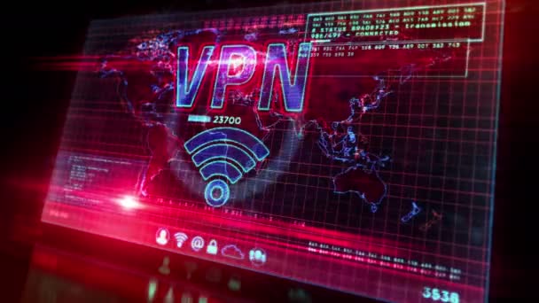 VPN on computer screen loop. Virtual private network and encrypted link tunnel abstract concept 3d loopable and seamless animation with glitch effect. - Footage, Video