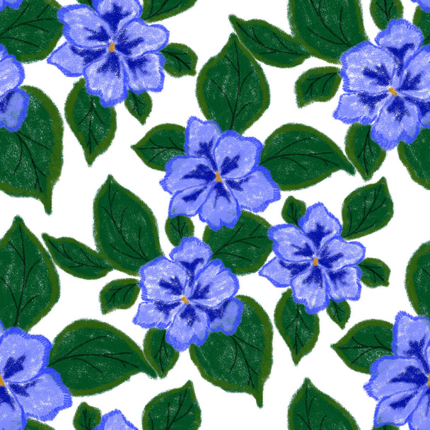 Creatief naadloos patroon met abstracte bloemen getekend met waskrijtjes. Heldere kleurrijke bloemenprint. - Foto, afbeelding
