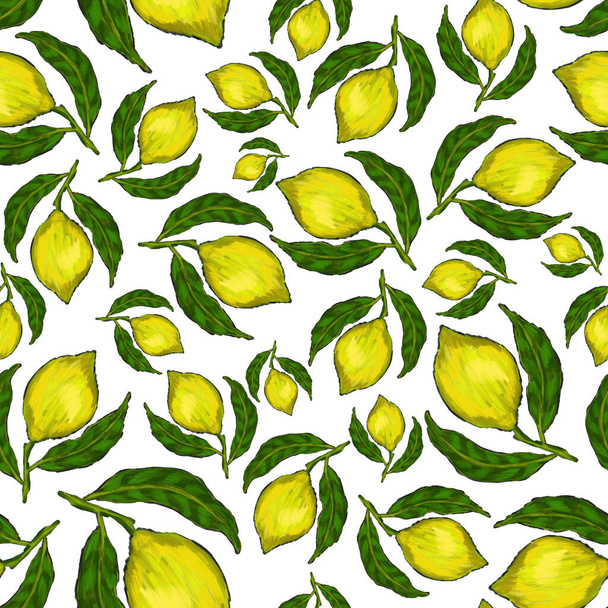 Patrón creativo sin costuras con limones. Efecto pintura al óleo. Estampado brillante de verano. Gran diseño para cualquier propósito - Foto, Imagen
