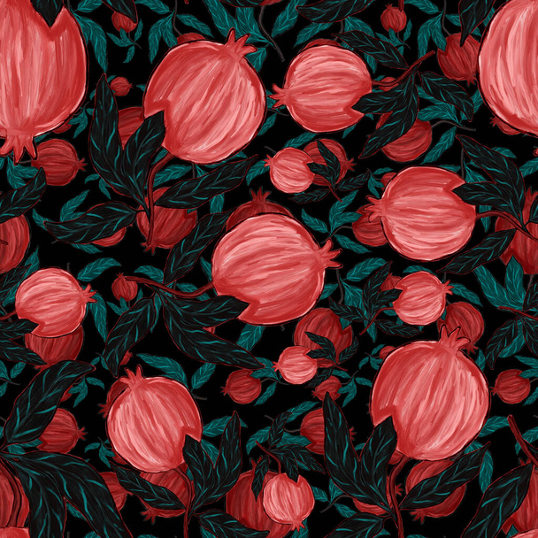 Creative seamless pattern with pomegranate. Oil paint effect. Bright summer print. Great design for any purposes - Foto, immagini