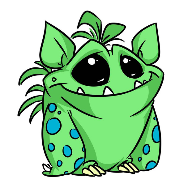 Little green monster animal horror illustration cartoon character - Φωτογραφία, εικόνα