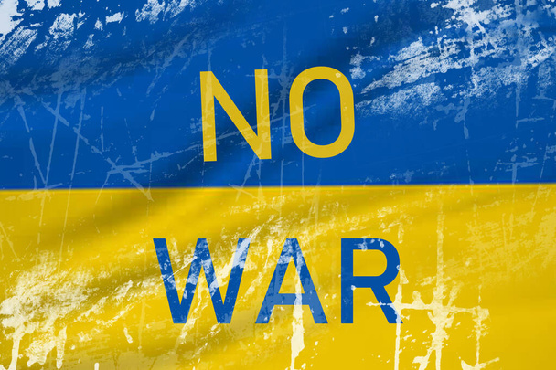 Ukraińska flaga bez słowa wojny. nie ma słowa wojny napisane ukraińska flaga - Zdjęcie, obraz