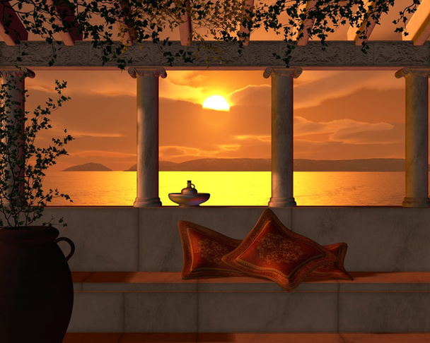Blick auf den Sonnenuntergang von einer römischen Terrasse - Foto, Bild