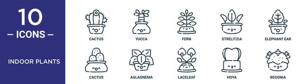 ensemble d'icônes de contour de plantes d'intérieur comprend cactus ligne mince, fougère, oreille d'éléphant, aglaonema, hoya, bégonia, icônes de cactus pour rapport, présentation, diagramme, conception web - Vecteur, image