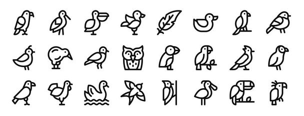 set van 24 outline web birds iconen zoals havik, ooievaar, pelikaan, mandarijn eend, veer, eend, love bird vector iconen voor verslag, presentatie, diagram, web design, mobiele app - Vector, afbeelding