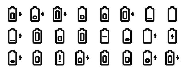 conjunto de 24 iconos de la batería web esquema tales como estación de carga, cargado, batería de carga, batería, estado de carga, iconos de vectores de barras para el informe, presentación, diagrama, diseño web, aplicación móvil - Vector, Imagen