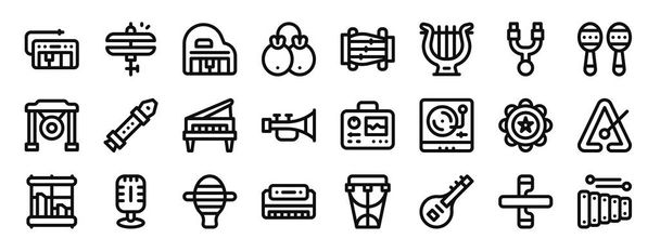 set of 24 outline web music instruments icons such as melodica, cymbals, grand piano, castanets, koto, harp, tuning fork vector icons for report, presentation, diagram, web design, mobile app - Vector, Image