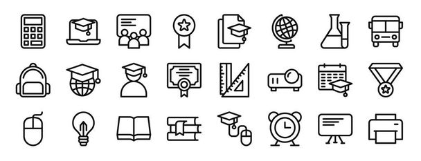 set of 24 outline web back to school icons such as calculate, online learning, study, award, file, globe grid, science vector icons for report, presentation, diagram, web design, mobile app - Vector, Image