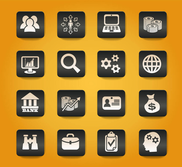 business management and human resources symbols on black buttons on yellow background - Vector, Image
