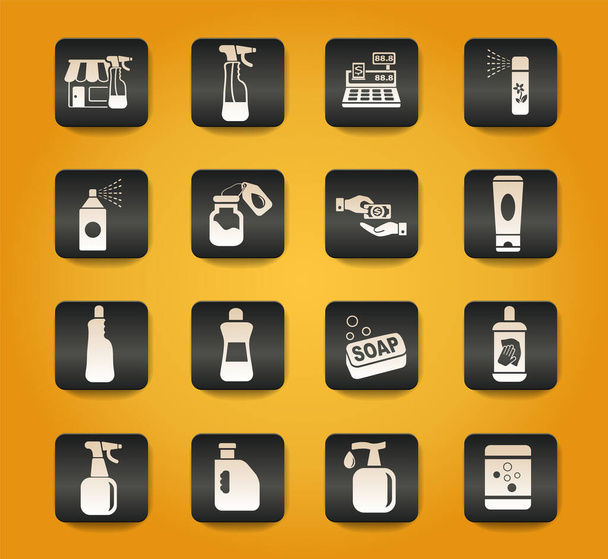 vegyi anyagok tárolják szimbólumok fekete gombok sárga háttér - Vektor, kép
