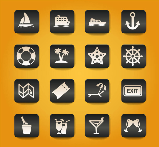 símbolos de crucero sobre botones negros sobre fondo amarillo - Vector, Imagen