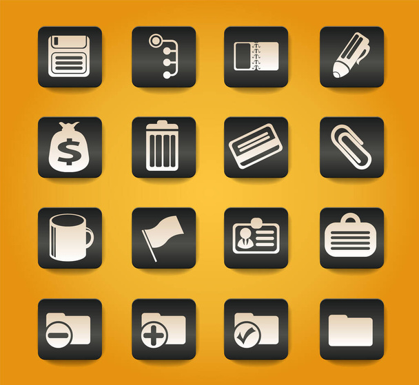 Office symbols on black buttons on yellow background - ベクター画像