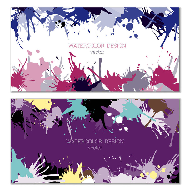Splashes of paint of different colors. Blots. Bright unusual multicolored colorful watercolor background. Set of two templates - Vektor, kép