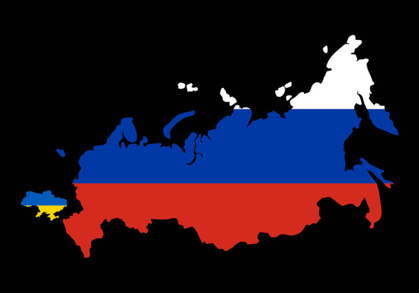 Iso Venäjä vastaan pieni Ukraina. Vertaa eri maiden karttoja maailmankartalla. Venäjän ja Ukrainan rajat. Sodan mahdollisuutta koskevien rajojen edustaminen. Venäjä aloitti massiivisen hyökkäyksen Ukraina - Vektori, kuva