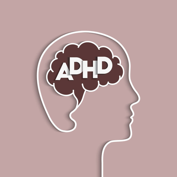 ADHS-Konzept mit Kopf und Gehirn - Vektor, Bild
