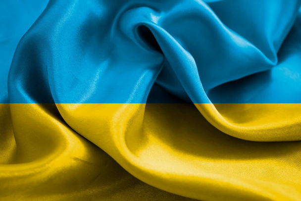 flag ukraine silk background, texture - Photo, Image