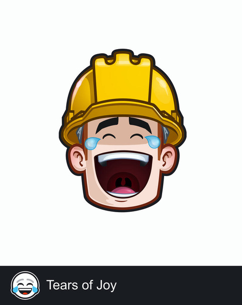Icon of a construction worker face with Tears of Joy emotional expression. All elements neatly on well described layers and groups. - Vector, Image