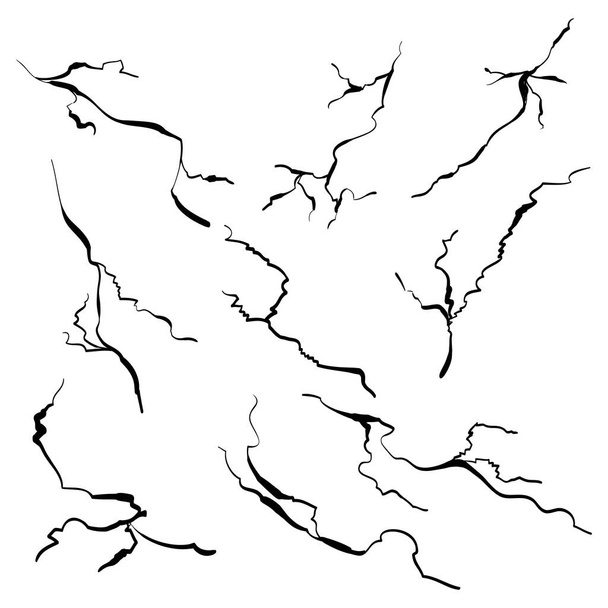 vidrio agrietado dibujado a mano, pared, tierra. efecto de tormenta eléctrica. estilo doodle vector ilustración - Vector, imagen