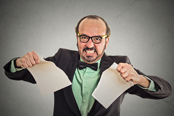 angry businessman tearing a document to pieces - Zdjęcie, obraz