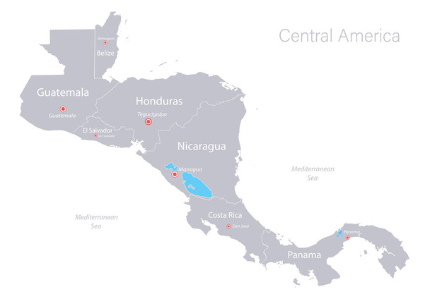 Mappa dell'America Centrale, singoli stati e capitale con nomi vettoriali - Vettoriali, immagini