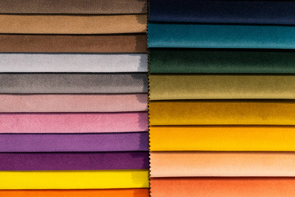 Catalog of multi-colored fabric samples. Textile industry background. Colored cotton fabric. Palet - Fotó, kép