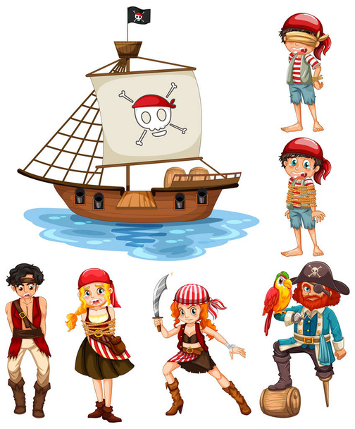 Set of different pirates cartoon characters illustration - Vector, Image