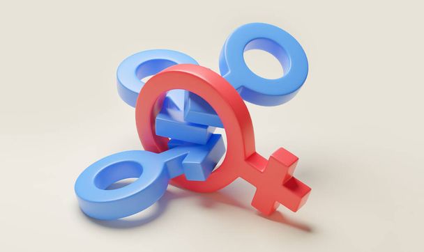 Lots of sexual partners. Prostitute. Gender symbol for women and many men. 3d render. - Photo, image