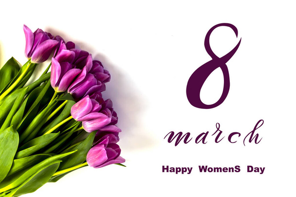 International Women's Day March 8! Flat Lay, banner, greeting card with flowers from March 8. - Valokuva, kuva