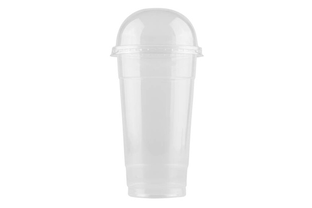Порожня пластикова чашка ізольована на білому тлі відсічні контури
. - Фото, зображення