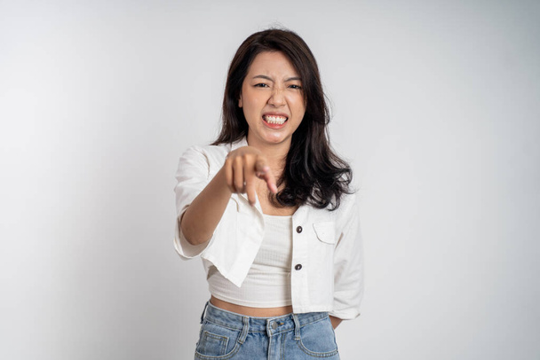 unhappy and angry woman with finger pointing - Foto, Imagen