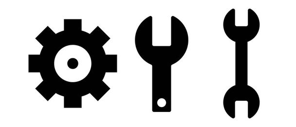 Versnellingen en sleutels silhouet pictogram. Gereedschapset. Vector. - Vector, afbeelding