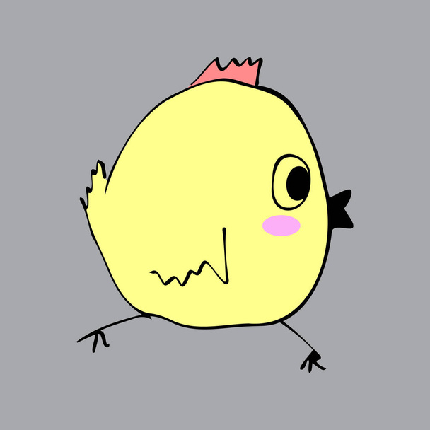 Tekening van een schattige kip. Handgetekende vectorillustratie voor sticker, decor, ansichtkaart, icoon, kleurboek. - Vector, afbeelding