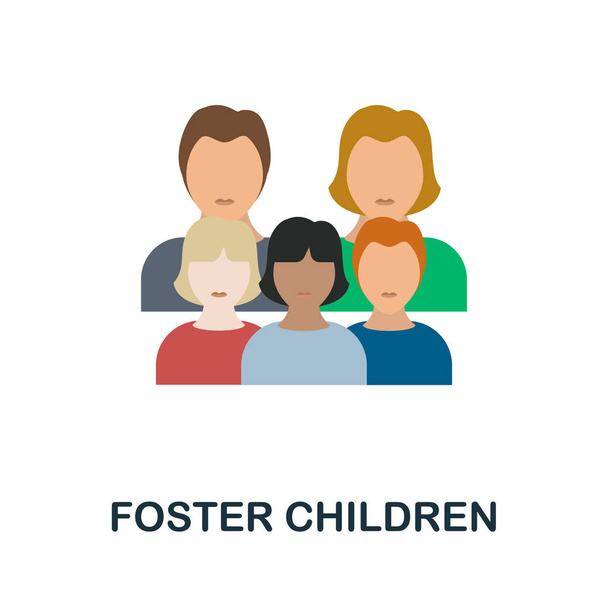 Pleegkinderen platte pictogram. Kleurplaat uit de familiecollectie. Flat Foster Children pictogram teken voor web design, infographics en meer. - Vector, afbeelding