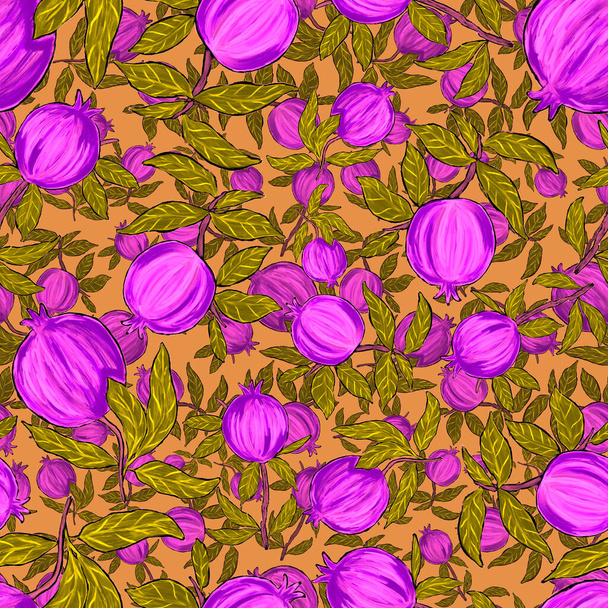 Creative seamless pattern with pomegranate. Oil paint effect. Bright summer print. Great design for any purposes - Valokuva, kuva
