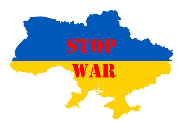 STOP WAR symbol, written over the flag of Ukraine, message asking for peace - 写真・画像