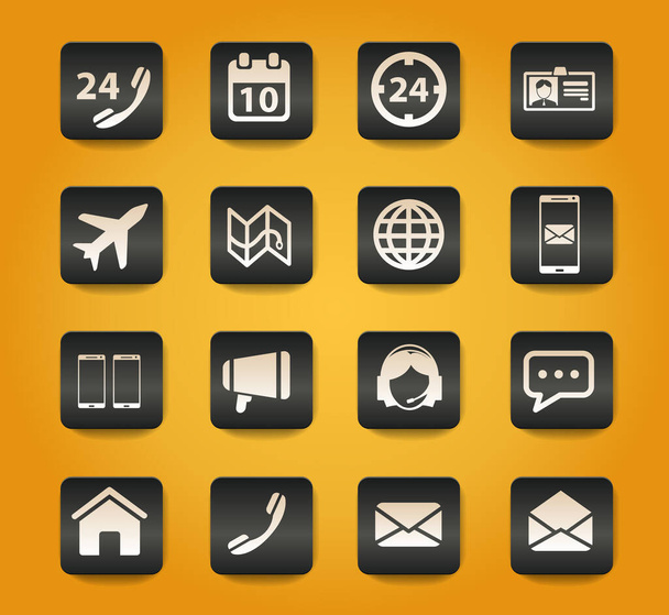 Contacts symbols on black buttons on yellow background - Vektor, obrázek