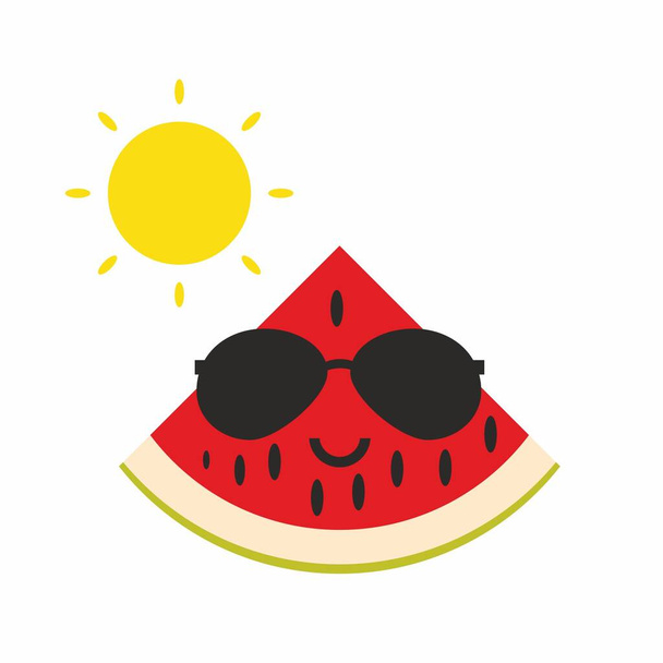 watermelon with sunglasses and sun, vector illustration design - Vector, imagen