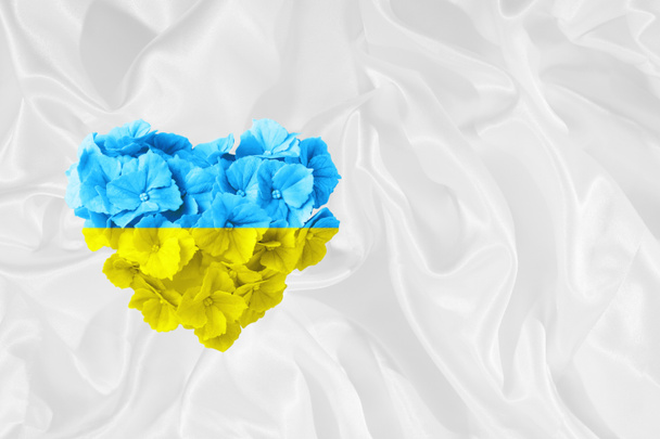 Flower heart yellow and blue Ukrainian flag color with copy space - Fotó, kép