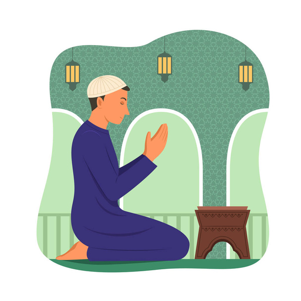 muslimischer Mann betet zum Gott. - Vektor, Bild