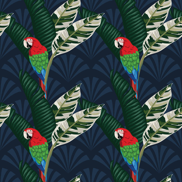 tropical leafs and florals seamless pattern design - Διάνυσμα, εικόνα