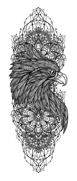Tattoo art croquis aigle noir et blanc - Vecteur, image