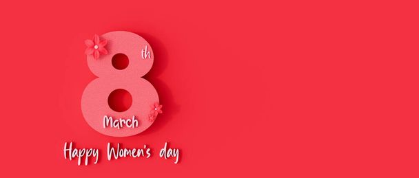 8 marca Karta Dnia Kobiet na czerwonym tle 3d renderować 3d ilustracja - Zdjęcie, obraz
