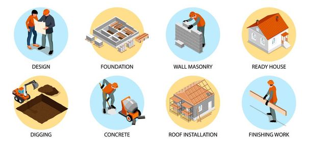House Construction Round Composition Set - Vector, Image