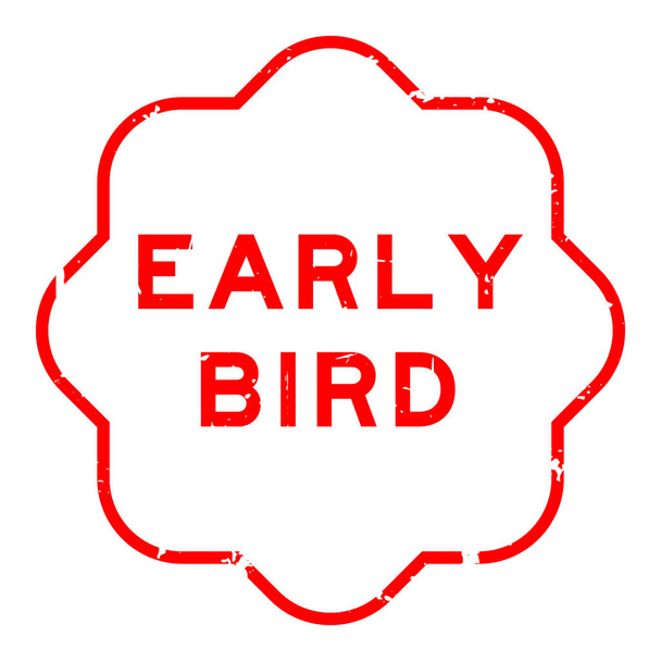 Grunge piros korai madár szó gumi pecsét fehér háttér - Vektor, kép