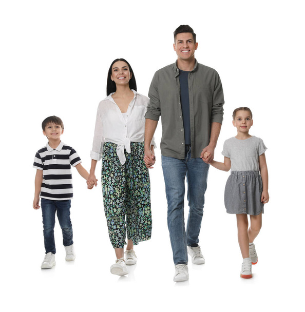 Children with their parents together on white background - Foto, Imagen