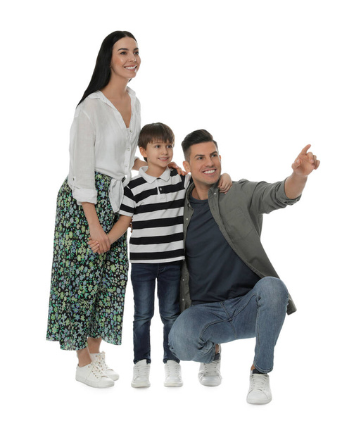 Little boy with his parents together on white background - Foto, Bild
