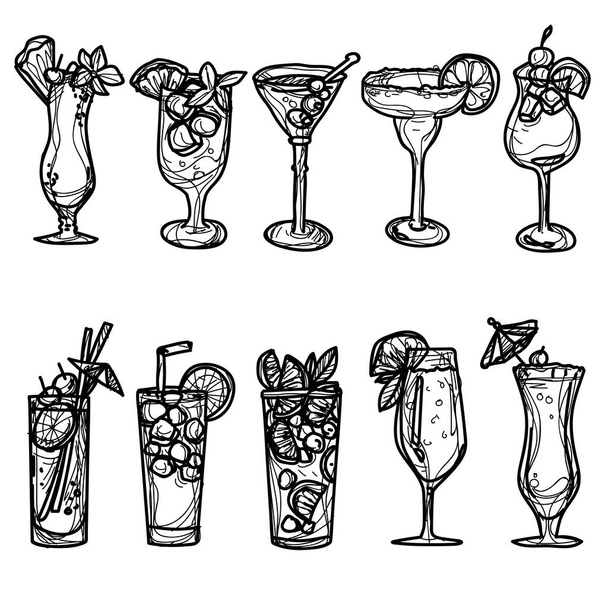 cocktail set hand drawing and sketch black and white - Vettoriali, immagini