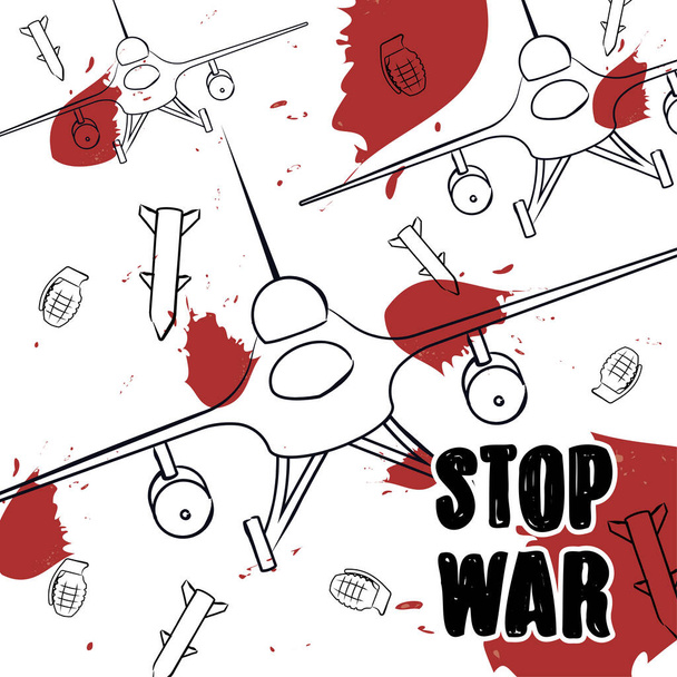 Fighter plane outloine War weaponry Stop war poster Vector - Vector, imagen