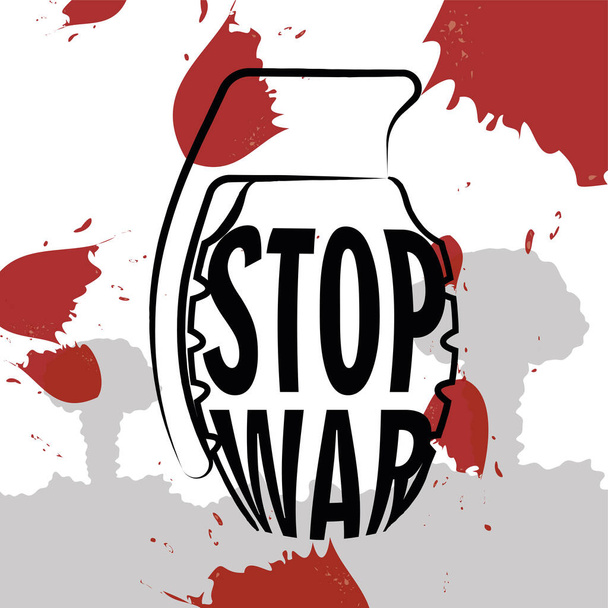 Hand grenade bomb outline Stop war poster Vector - Vektor, Bild