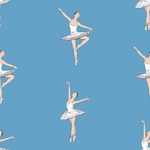 Бесшовный фон эскизов молодых изящных танцевальных балерин - Вектор,изображение